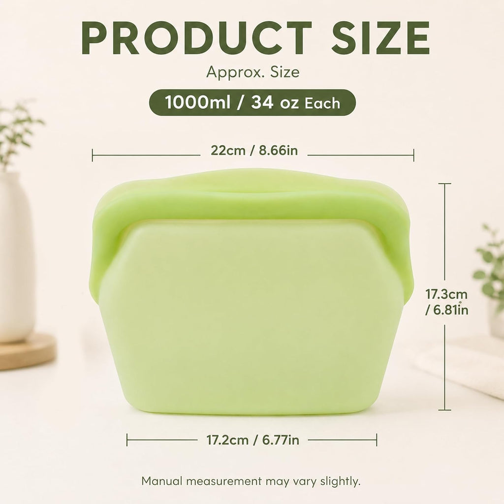 5 Pack Reusable Silicone Food Storage Bags Leakproof Freezer Safe