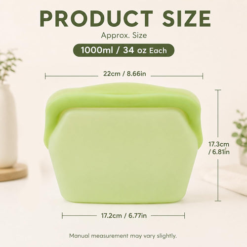 5 Pack Reusable Silicone Food Storage Bags Leakproof Freezer Safe