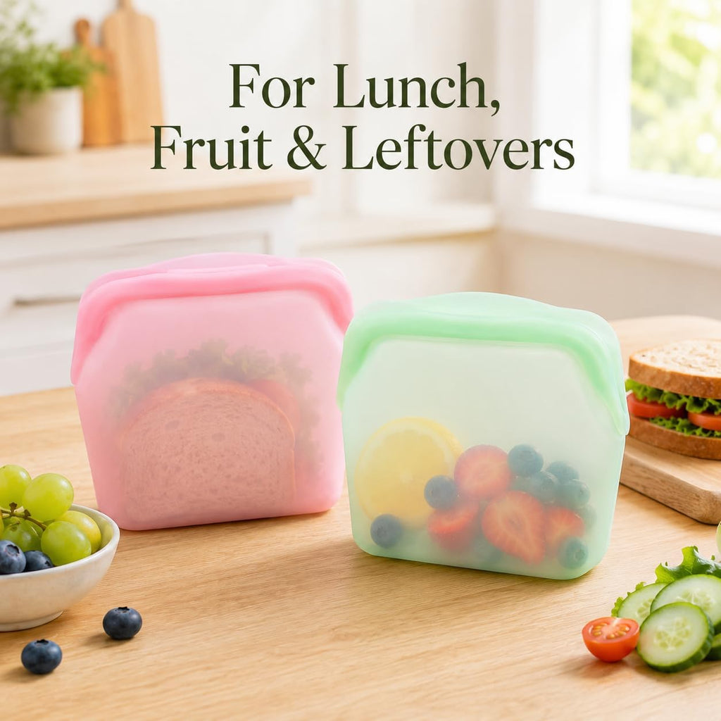 5 Pack Reusable Silicone Food Storage Bags Leakproof Freezer Safe