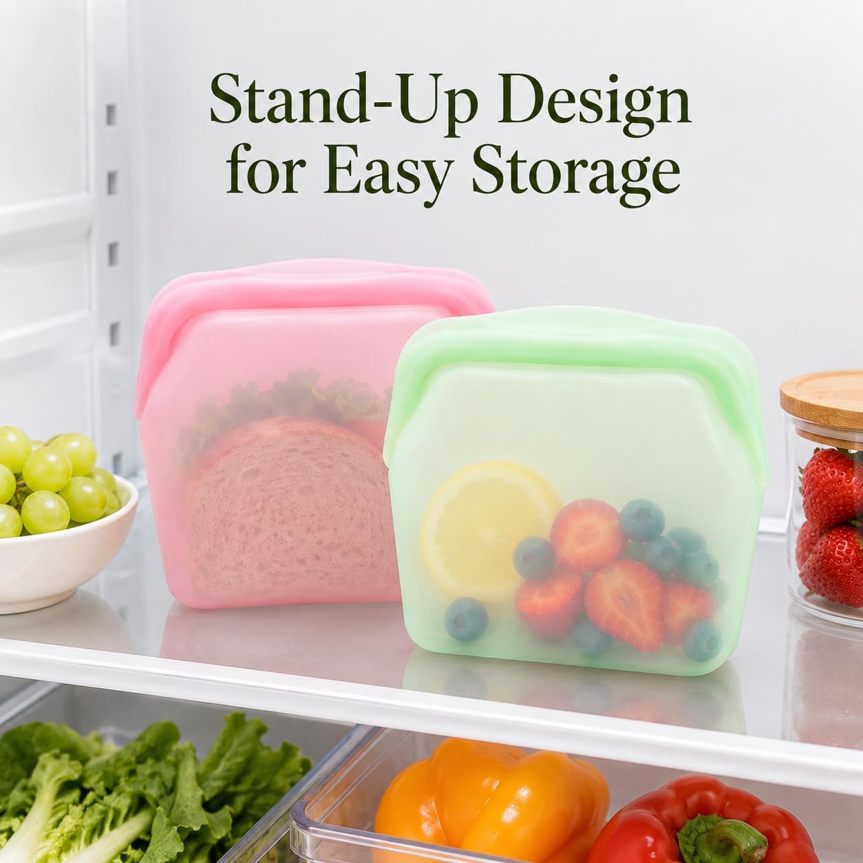 5 Pack Reusable Silicone Food Storage Bags Leakproof Freezer Safe