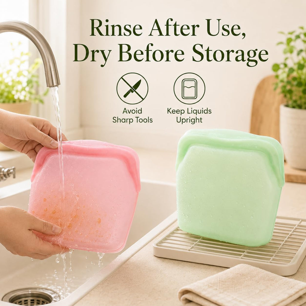 5 Pack Reusable Silicone Food Storage Bags Leakproof Freezer Safe