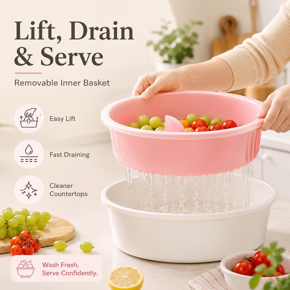 Hand Crank Fruit Vegetable Spinner Cleaner with Drain Basket & Brush