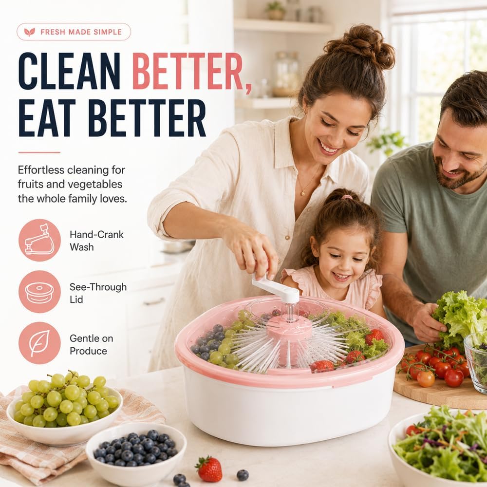 Hand Crank Fruit Vegetable Spinner Cleaner with Drain Basket & Brush