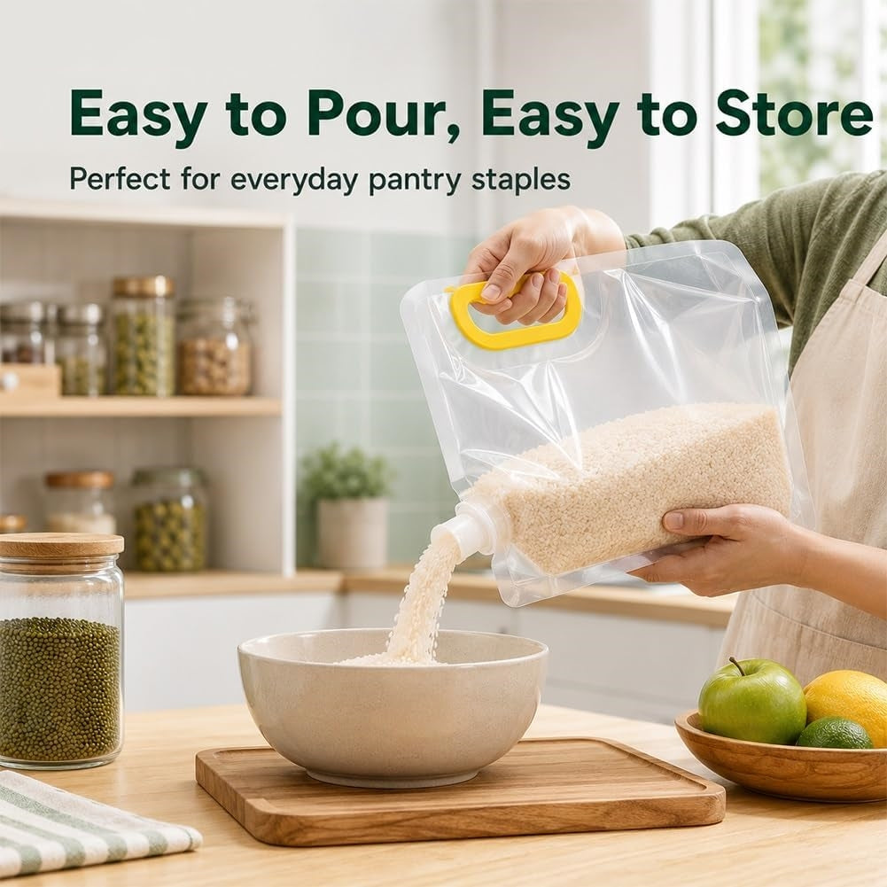 10 Pcs Grain Storage Bags with Handle, Stand‑Up Dry Food Pouches
