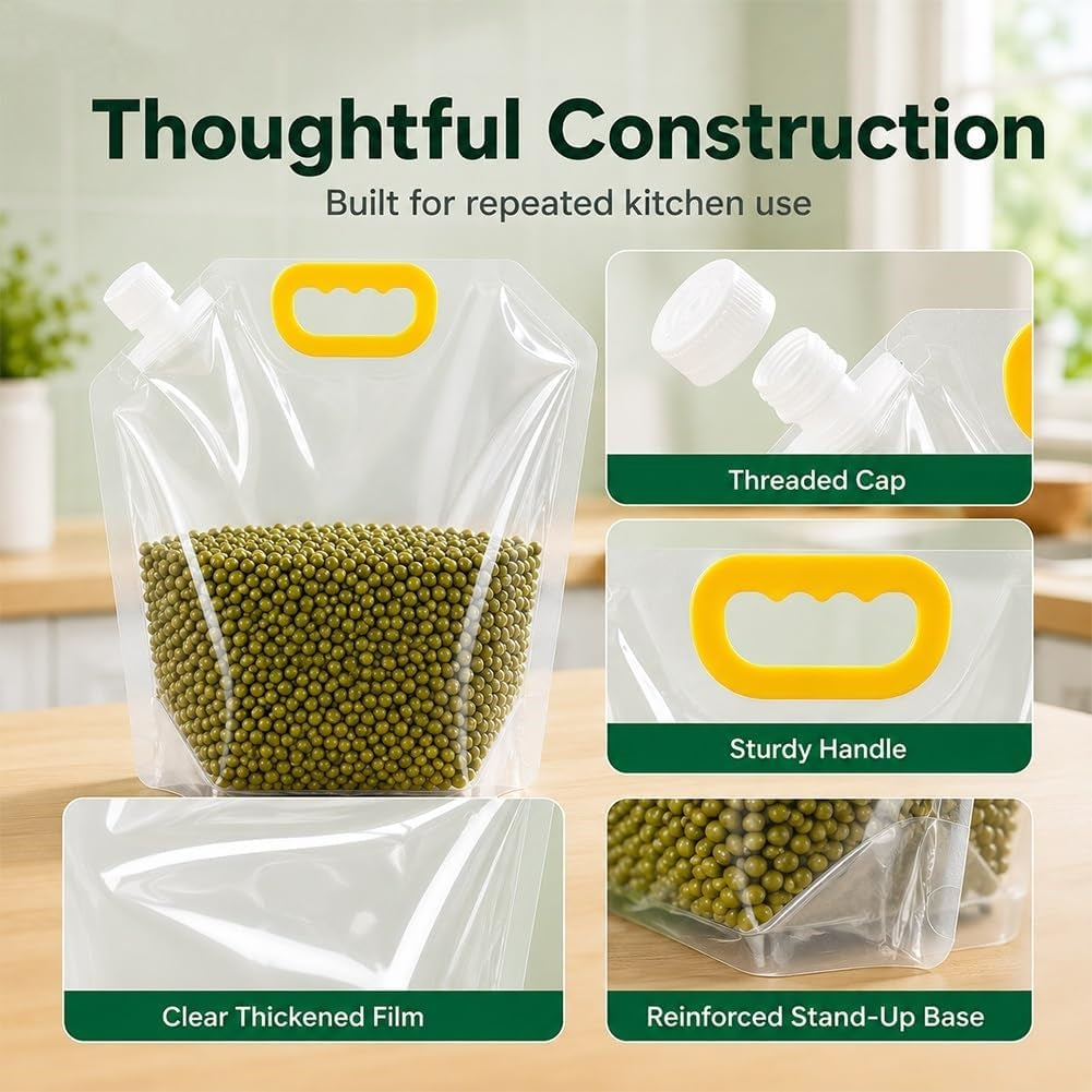10 Pcs Grain Storage Bags with Handle, Stand‑Up Dry Food Pouches