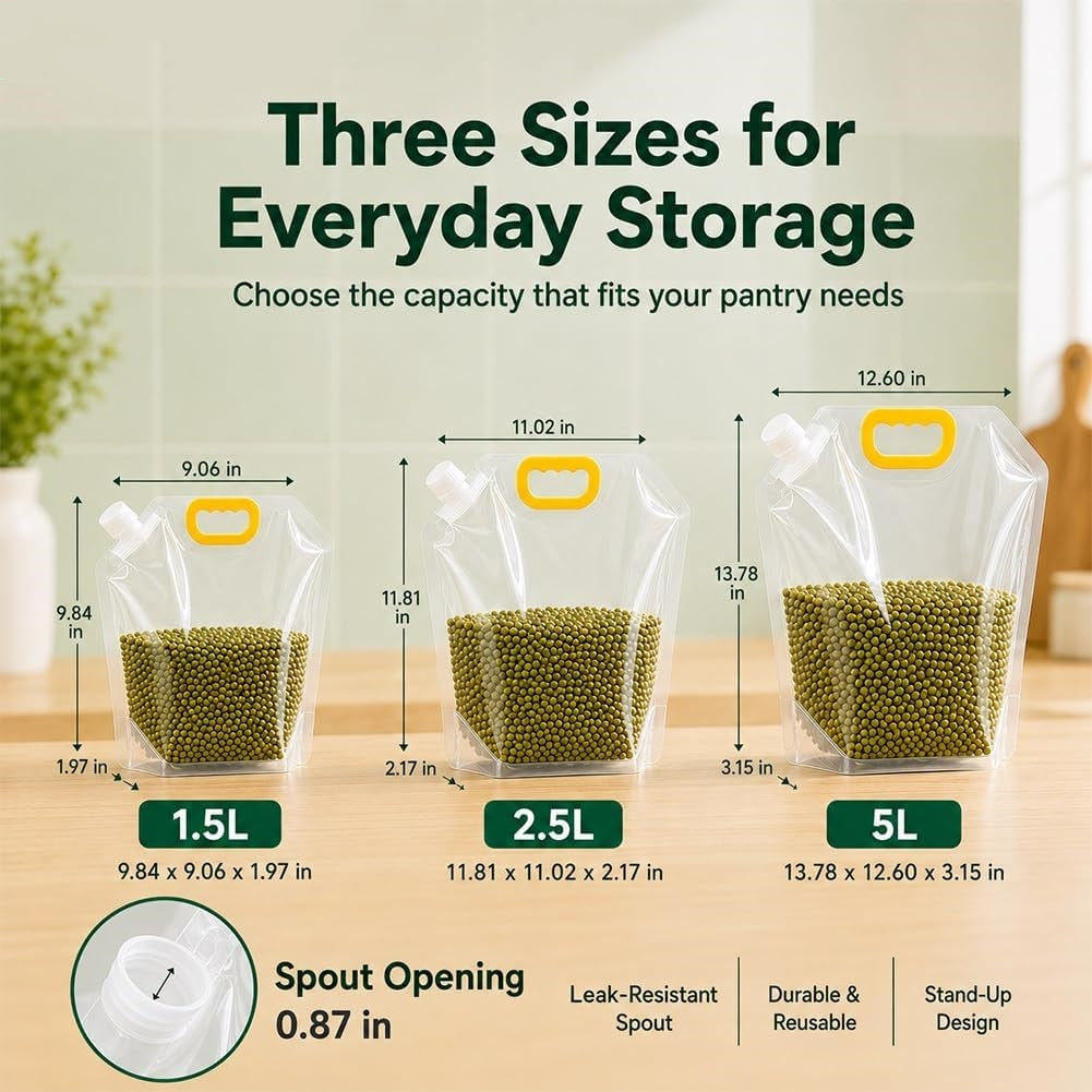 10 Pcs Grain Storage Bags with Handle, Stand‑Up Dry Food Pouches