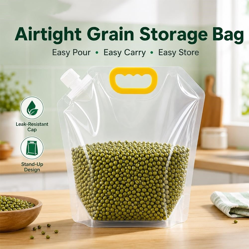 10 Pcs Grain Storage Bags with Handle, Stand‑Up Dry Food Pouches