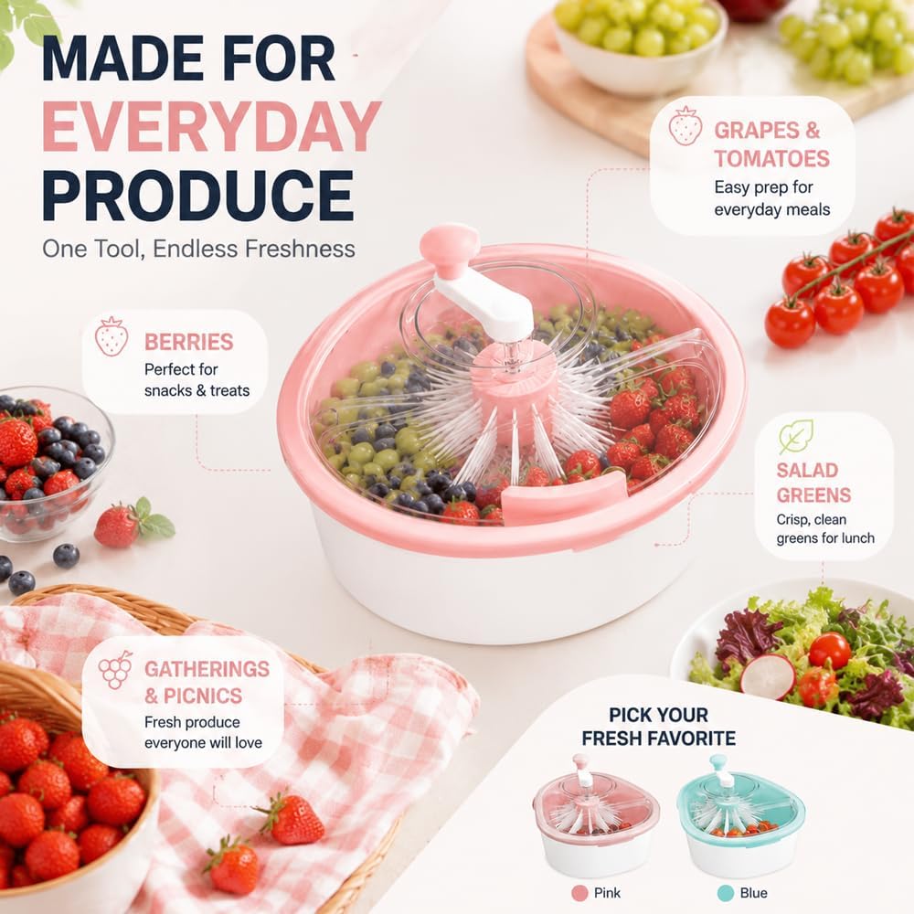 Hand Crank Fruit Vegetable Spinner Cleaner with Drain Basket & Brush