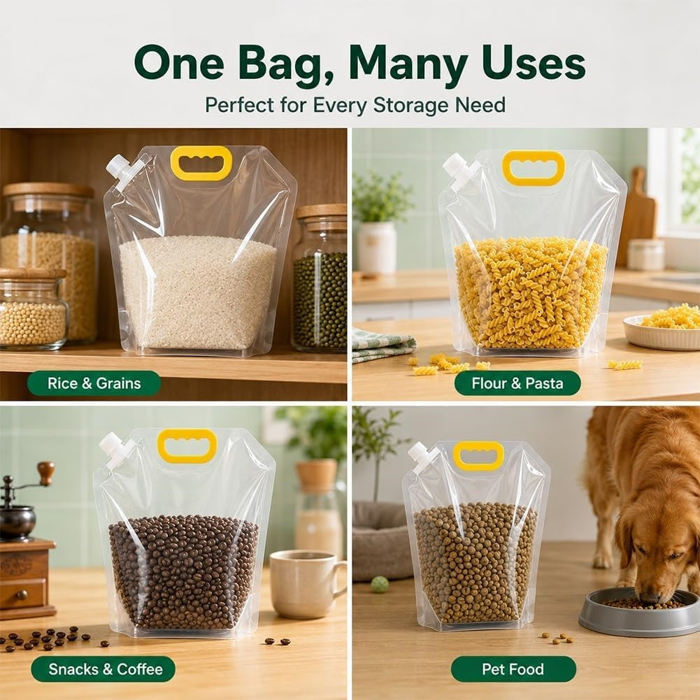 10 Pcs Grain Storage Bags with Handle, Stand‑Up Dry Food Pouches