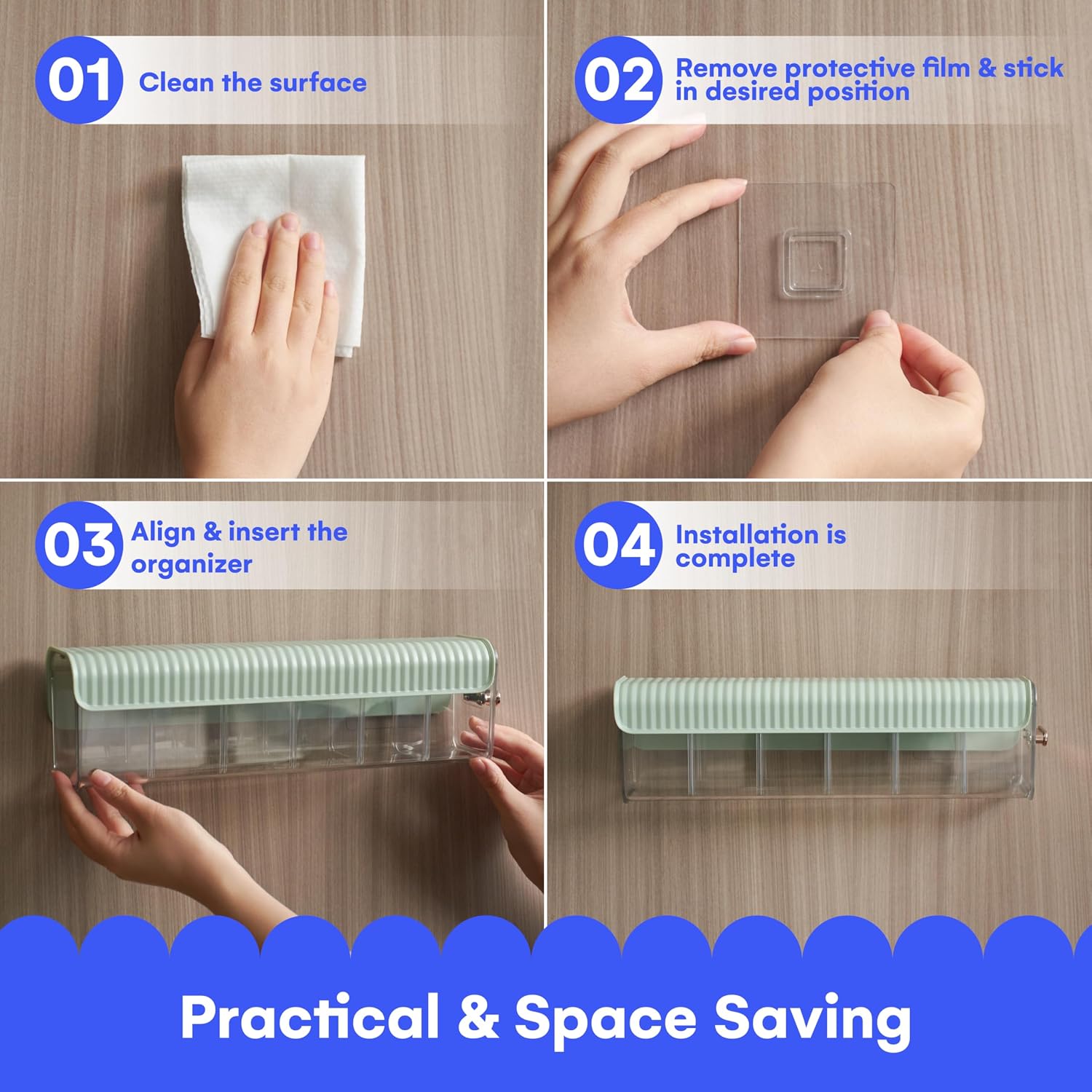 Wall Mounted Storage Box, Set of 3, Hole‑Free Installation