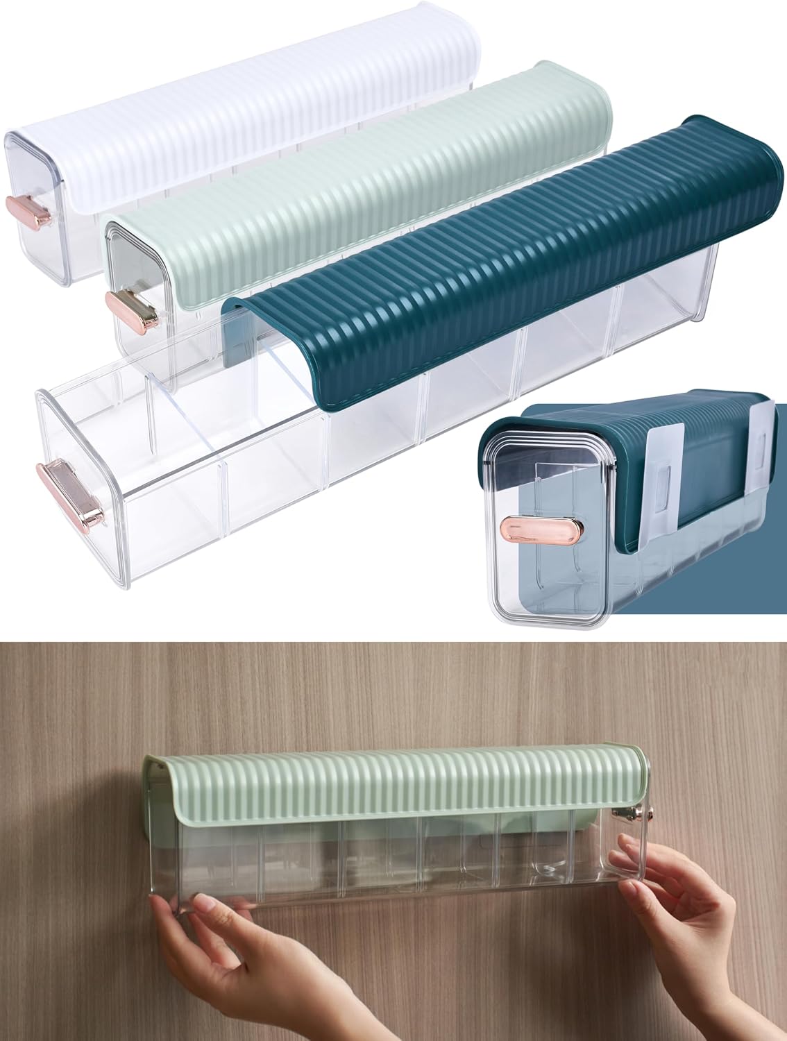 Wall Mounted Storage Box, Set of 3, Hole‑Free Installation