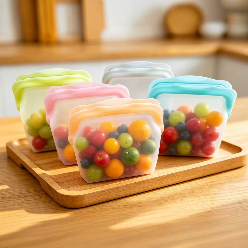 5 Pack Reusable Silicone Food Storage Bags Leakproof Freezer Safe