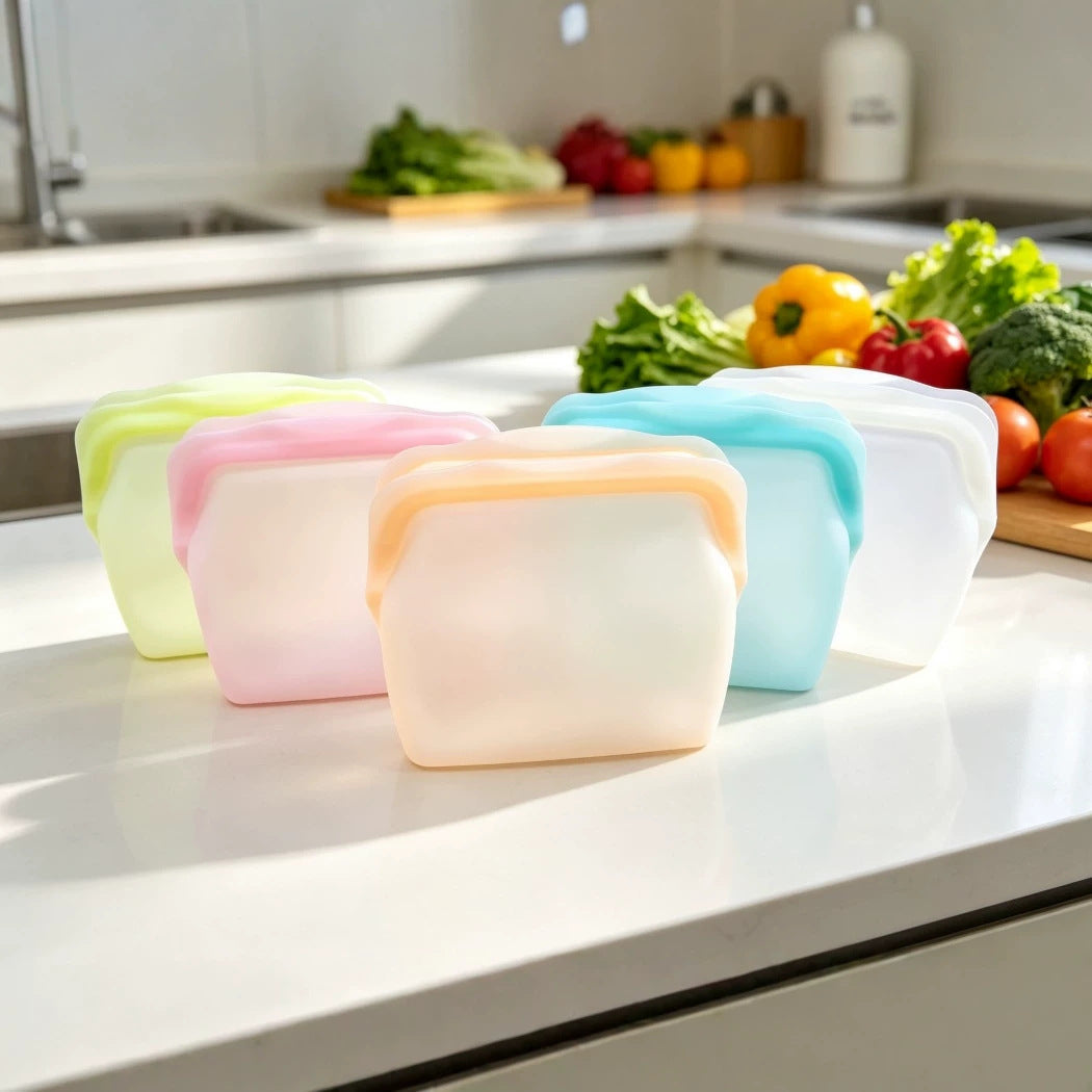 5 Pack Reusable Silicone Food Storage Bags Leakproof Freezer Safe